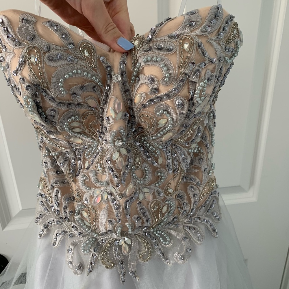 Terani Couture Strapless Prom Dress Grey/Silver - Picture 3 of 9